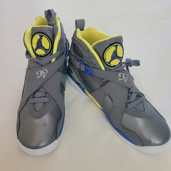 Air Jordan 2013 8 Retro GS‎ 'Laney' NWOT Girls Shoes Size 7Y Blue Yellow Gray - Picture 1 of 9